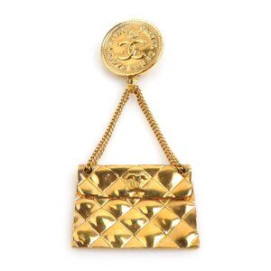 CHANEL Authentic Gold Logo Brooch